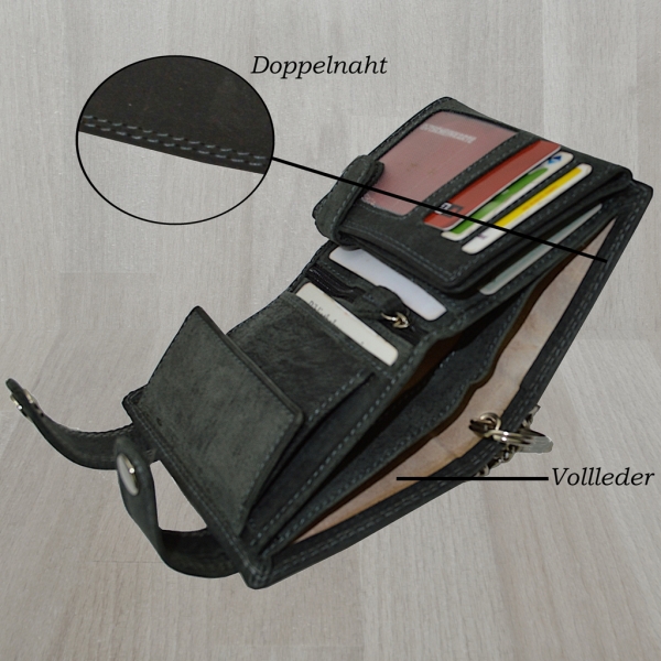 Leder Portemonnaie mit Kette Glattleder Design Roberto mit RFID Schutz